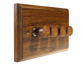 Classic Wood 4 Gang 2Way Push on/Push off 4 x 250W/VA Dimmer Switch in Solid Medium Oak